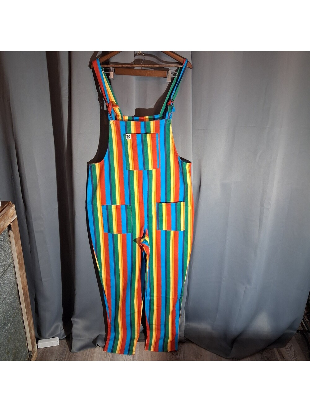 Lucy & Yak Rainbow Striped Organic Cotton Overalls UK 16R US 12R